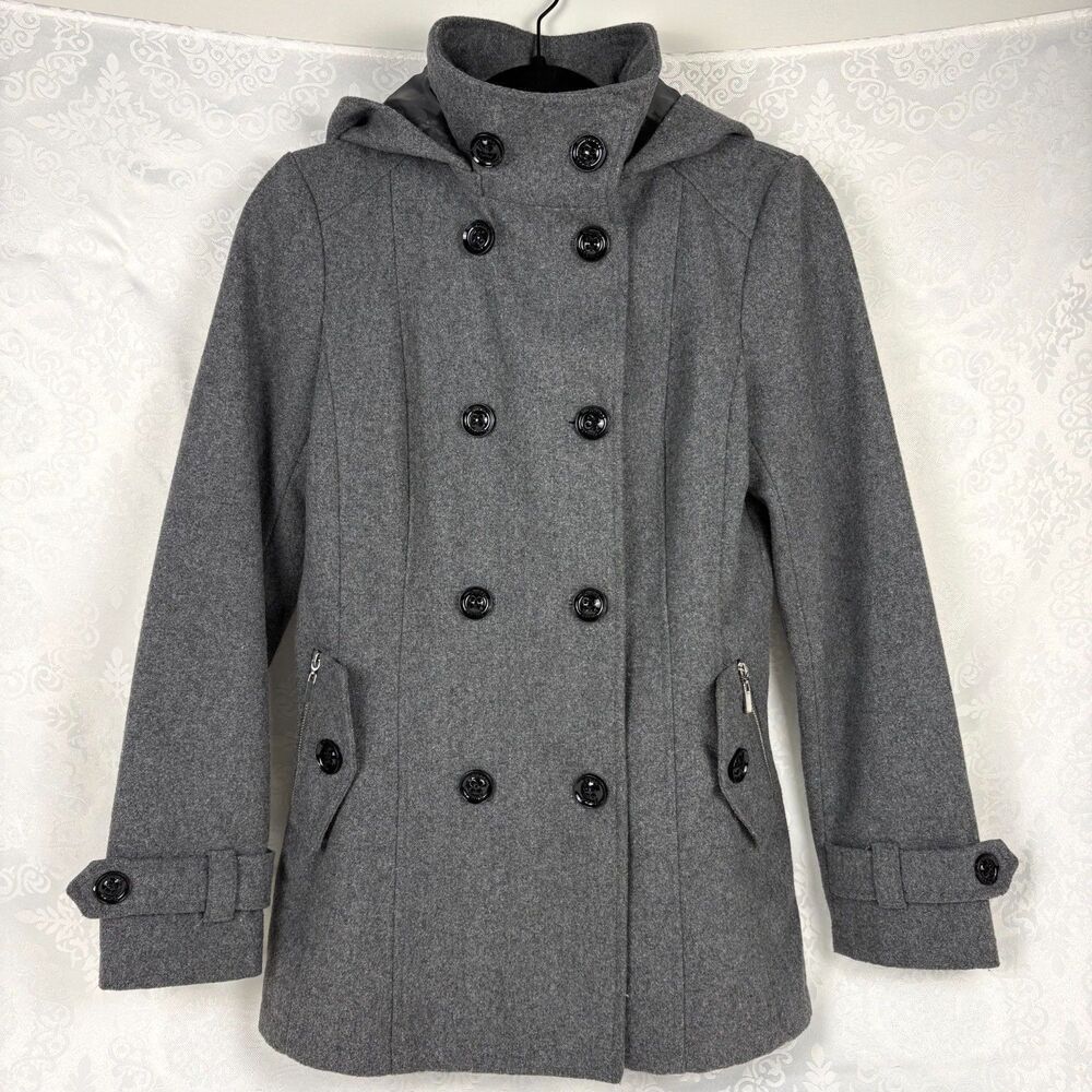 Guess Jacket Peacoat Structured Gray Military Jacket Winter Wool Blend Y2K Sz S